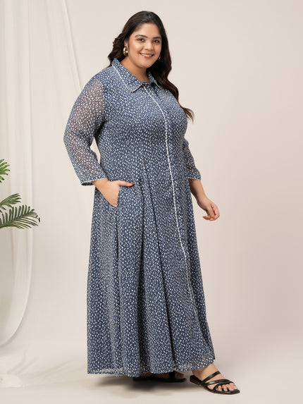 Plus Size Blue Polka Dot Maxi Dress