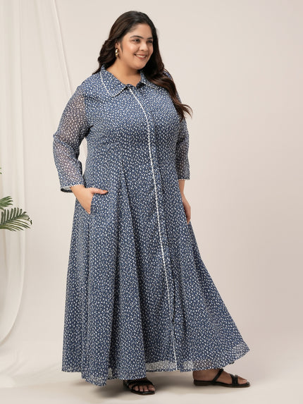 Plus Size Blue Polka Dot Maxi Dress