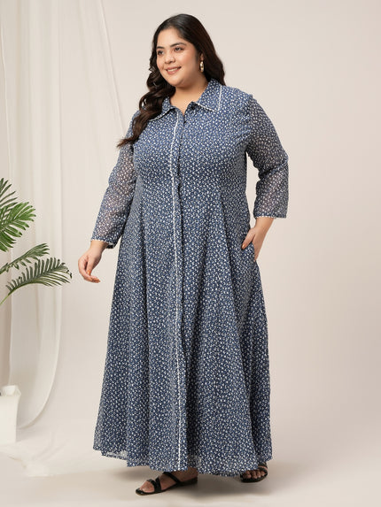 Plus Size Blue Polka Dot Maxi Dress