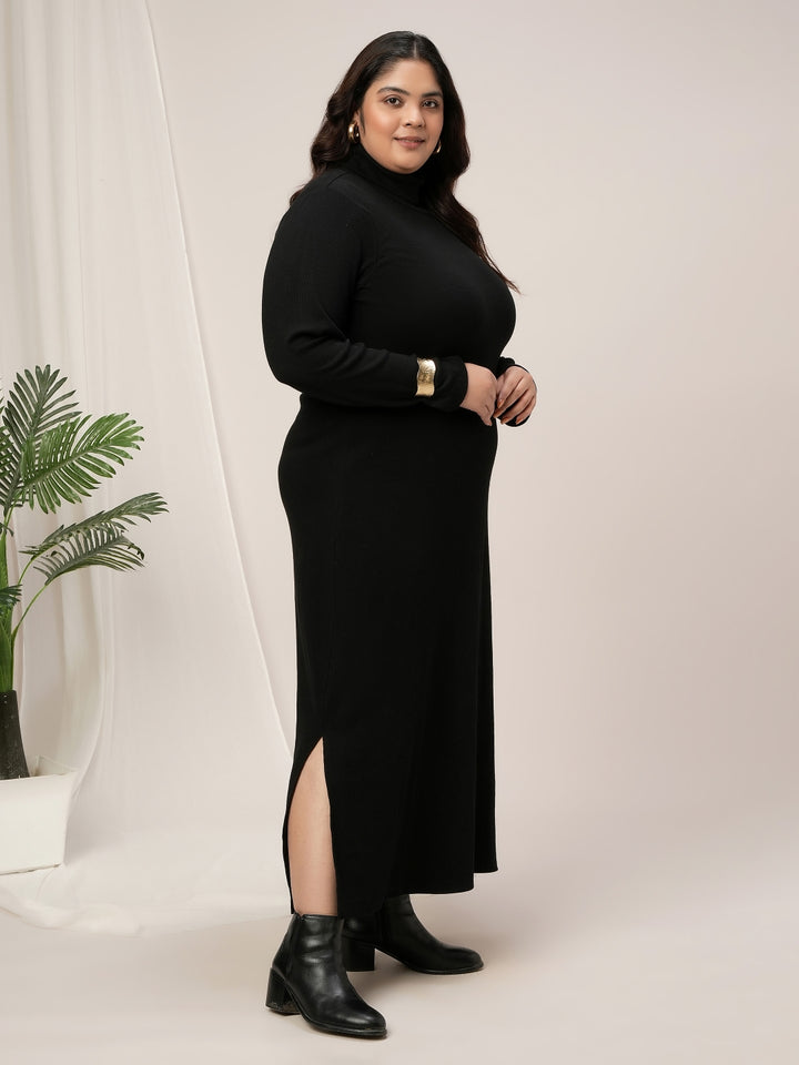 Plus Size Knit Bodycon Dress- Black