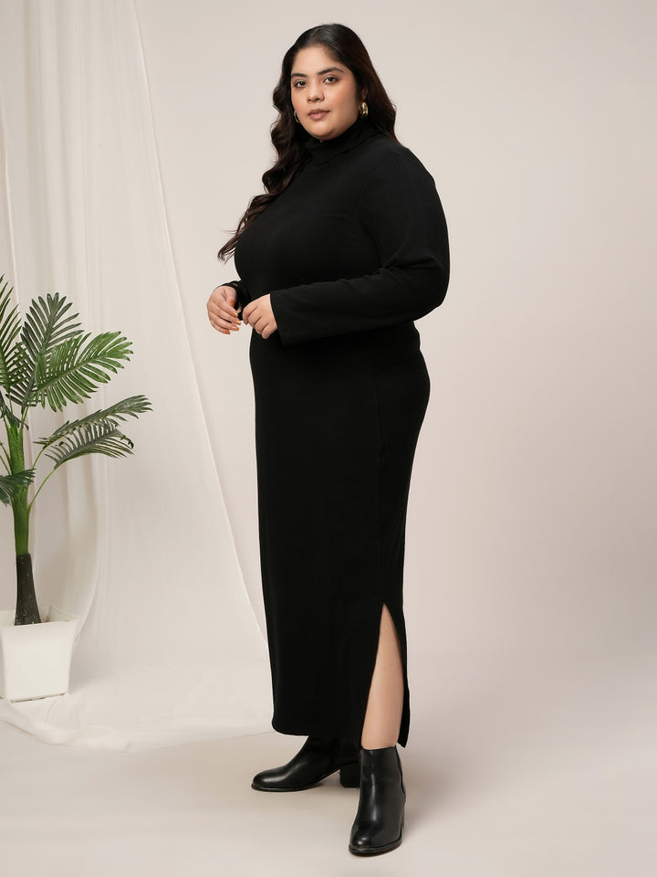 Plus Size Knit Bodycon Dress- Black