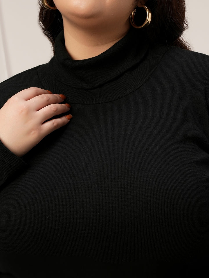 Plus Size Knit Bodycon Dress- Black