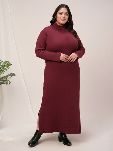 Plus Size Knit Bodycon Dress- Maroon