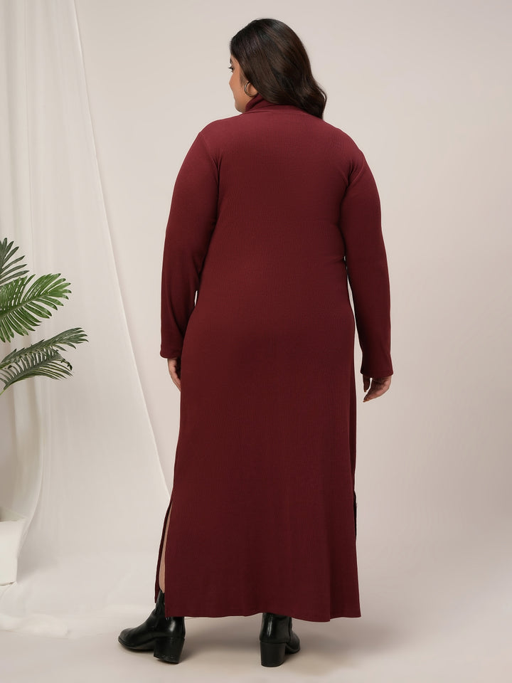 Plus Size Knit Bodycon Dress- Maroon