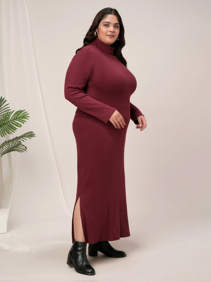 Plus Size Knit Bodycon Dress- Maroon