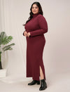 Plus Size Knit Bodycon Dress- Maroon