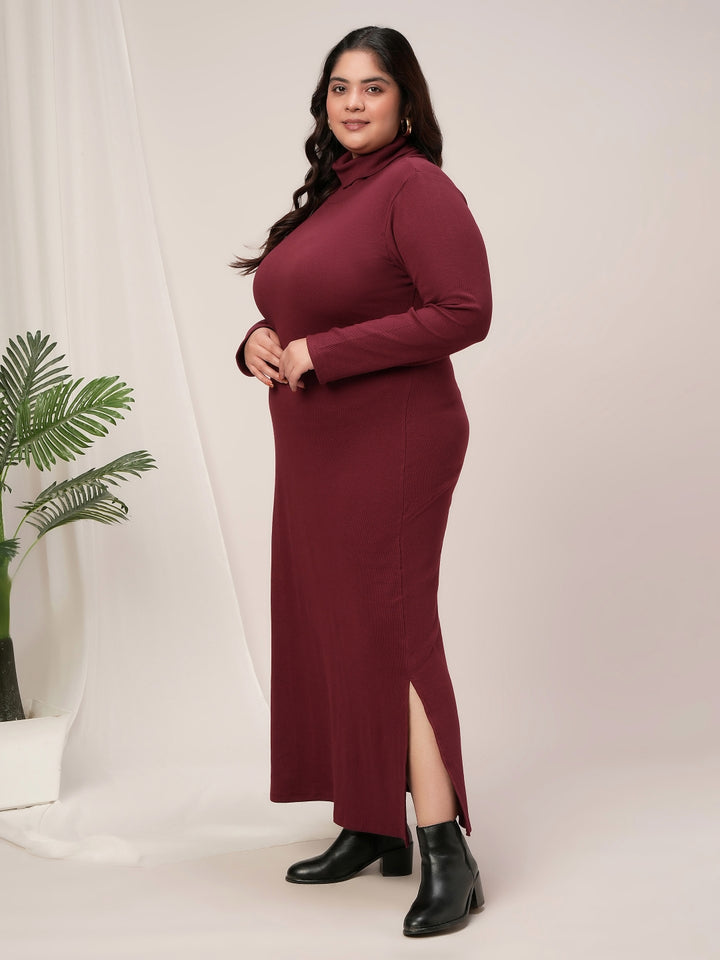 Plus Size Knit Bodycon Dress- Maroon
