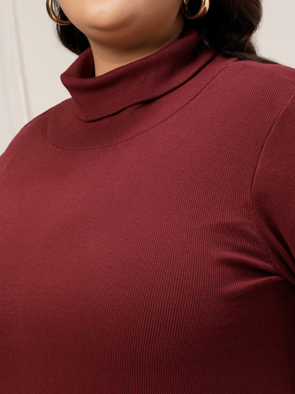 Plus Size Knit Bodycon Dress- Maroon