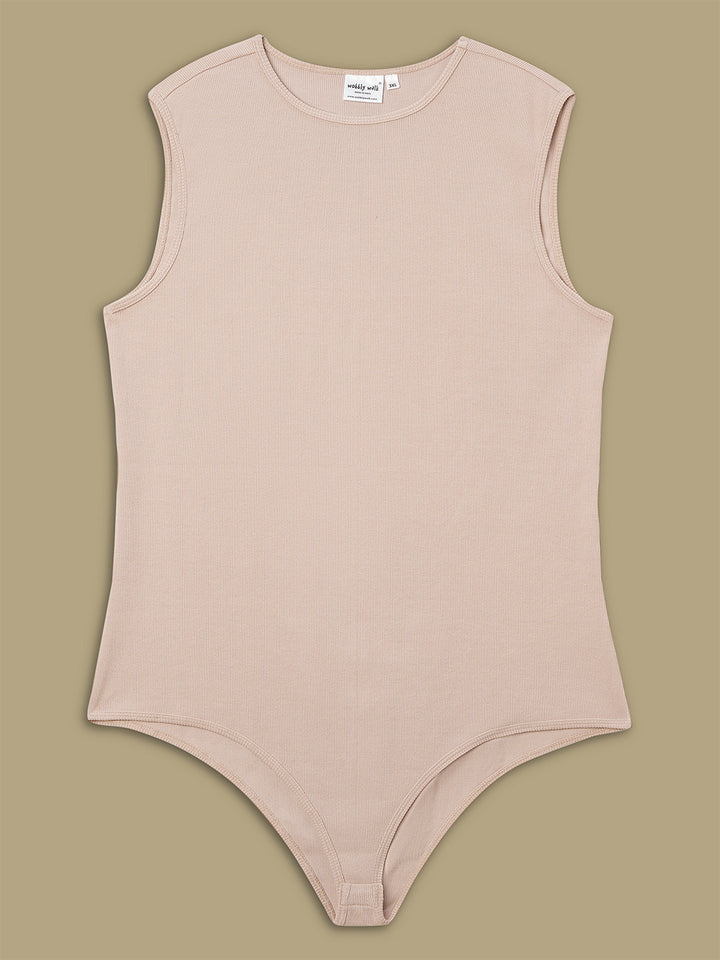 Women Plus Size Bodysuit Top- Beige