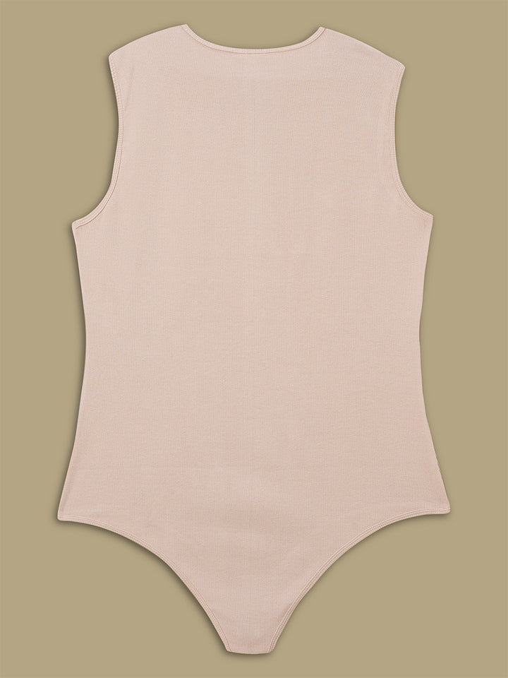 Women Plus Size Bodysuit Top- Beige