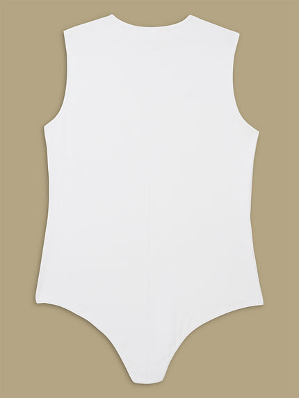 Women Plus Size Bodysuit Top- White