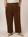 Women Plus Size High Rise Korean Formal Pants- Brown