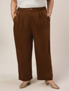 Women Plus Size High Rise Korean Formal Pants- Brown