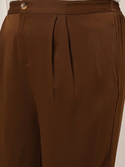 Women Plus Size High Rise Korean Formal Pants- Brown