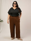 Women Plus Size High Rise Korean Formal Pants- Brown