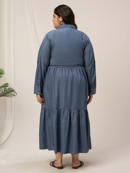 Women Plus Size Button Up Denim Maxi Dress
