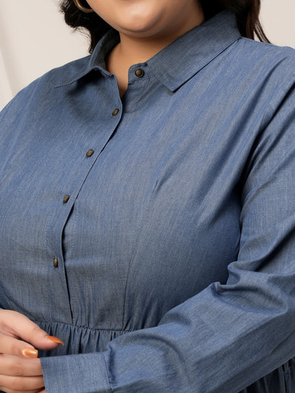 Women Plus Size Button Up Denim Maxi Dress