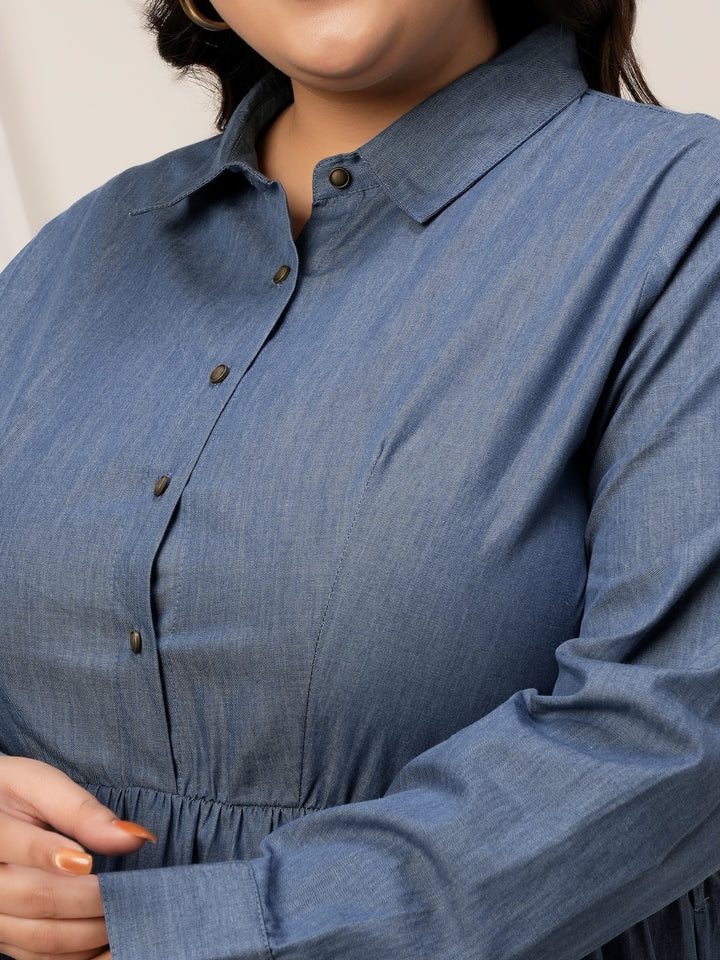Women Plus Size Button Up Denim Maxi Dress