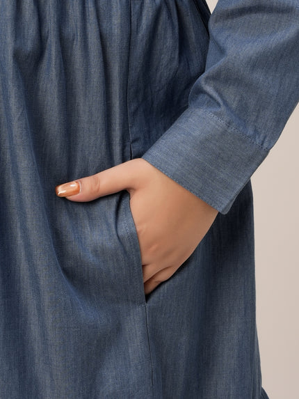 Women Plus Size Button Up Denim Maxi Dress