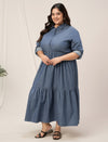 Women Plus Size Button Up Denim Maxi Dress