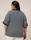 Women Plus Size Collar Polo T-Shirt- Navy Blue