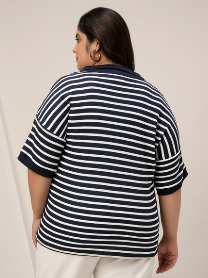 Women Plus Size Collar Polo T-Shirt- Navy Blue