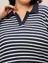Women Plus Size Collar Polo T-Shirt- Navy Blue