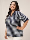 Women Plus Size Collar Polo T-Shirt- Navy Blue