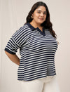 Women Plus Size Collar Polo T-Shirt- Navy Blue