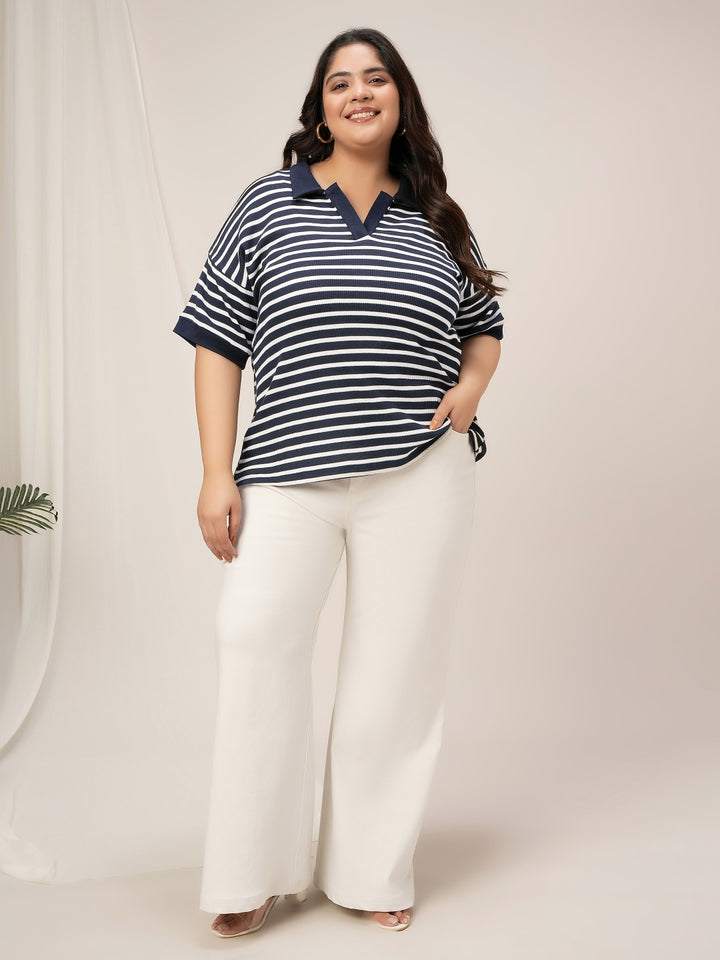 Women Plus Size Collar Polo T-Shirt- Navy Blue