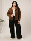 Women Plus Size Corduroy Winter Jacket- Brown