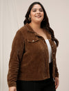 Women Plus Size Corduroy Winter Jacket- Brown