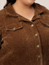 Women Plus Size Corduroy Winter Jacket- Brown