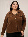 Women Plus Size Corduroy Winter Jacket- Brown