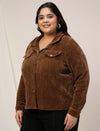 Women Plus Size Corduroy Winter Jacket- Brown