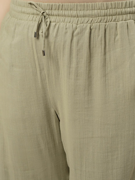 Women Plus Size Cotton Wide-Leg Lounge Pants- Light Green