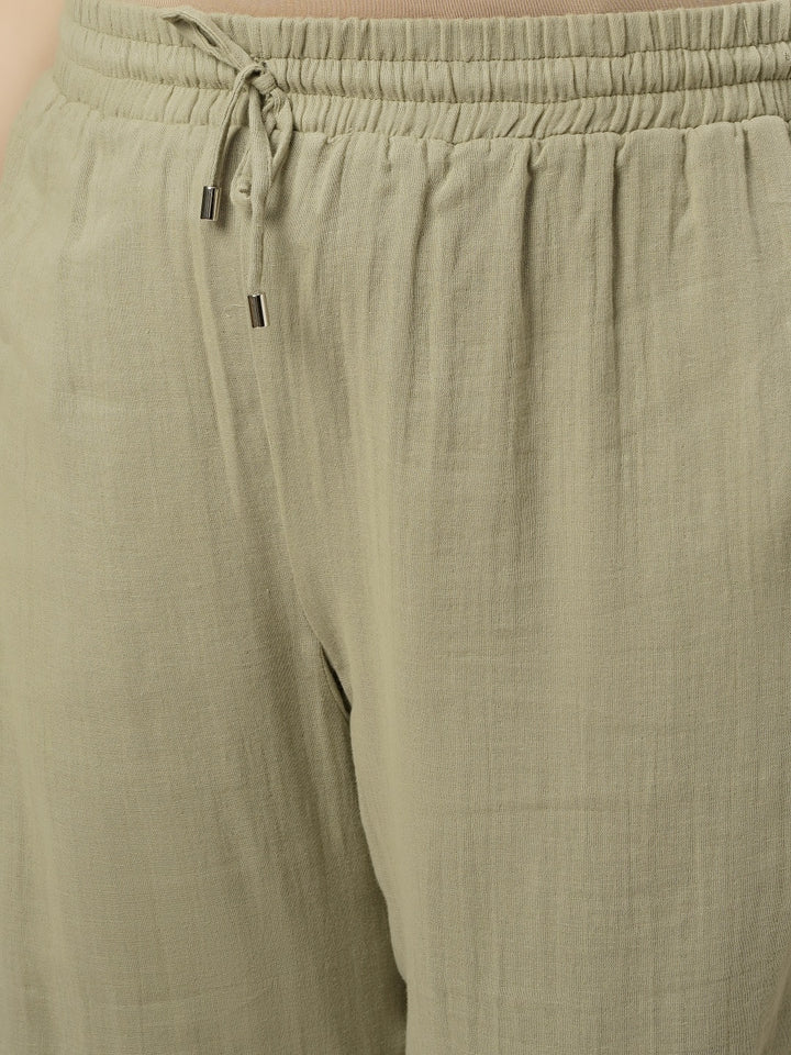 Women Plus Size Cotton Wide-Leg Lounge Pants- Light Green