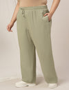 Women Plus Size Cotton Wide-Leg Lounge Pants- Light Green