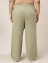 Women Plus Size Cotton Wide-Leg Lounge Pants- Light Green