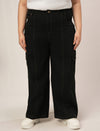 Women Plus Size Denim Cargo Jeans- Black