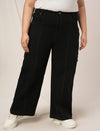 Women Plus Size Denim Cargo Jeans- Black