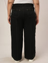 Women Plus Size Denim Cargo Jeans- Black