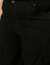 Women Plus Size Denim Cargo Jeans- Black