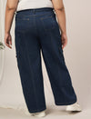 Women Plus Size Denim Cargo Jeans- Navy Blue