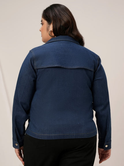 Women Plus Size Denim Jacket- Navy Blue