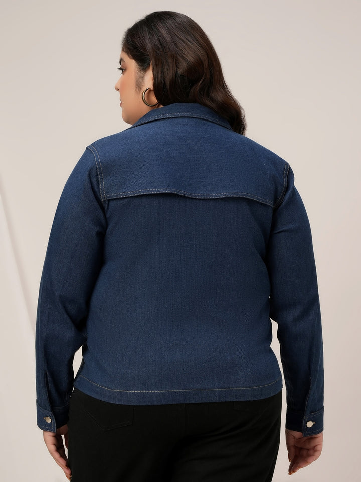 Women Plus Size Denim Jacket- Navy Blue