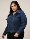 Women Plus Size Denim Jacket- Navy Blue