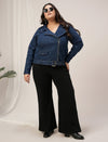 Women Plus Size Denim Jacket- Navy Blue