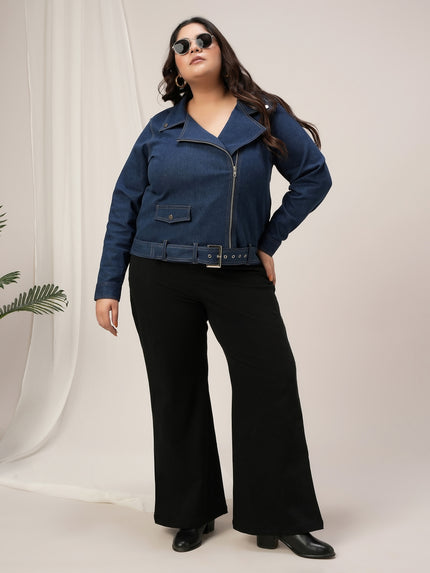 Women Plus Size Denim Jacket- Navy Blue