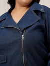 Women Plus Size Denim Jacket- Navy Blue